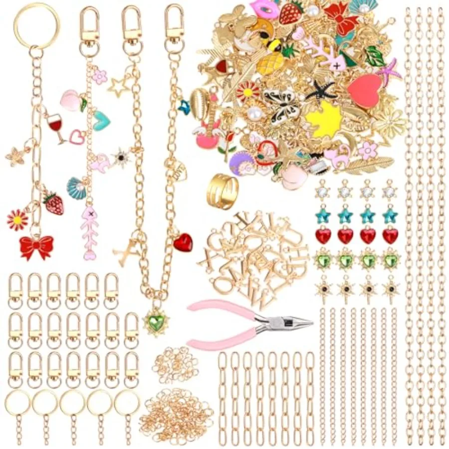 

303pcs Keychain Making KitInclude 137 Bags Charms for Handbags 25 Keychain Charms Clips with Key Ring 20 Extender Bag Chain 120