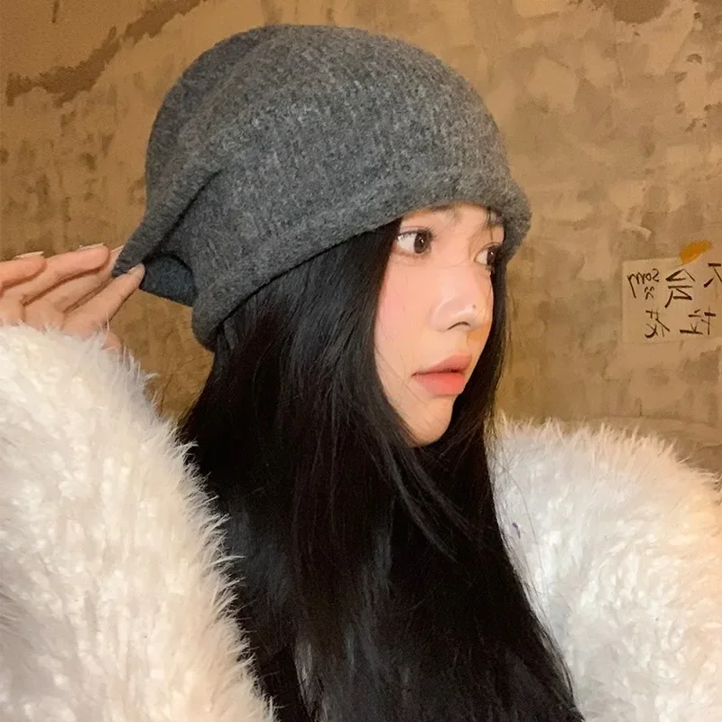 2024 New Cashmere Knitted Hats Women\'s  Autumn Winter Keep Warm Soft Wool Beanies Hat Men\'s Plush Cold Hat Stacking Skullies Hat