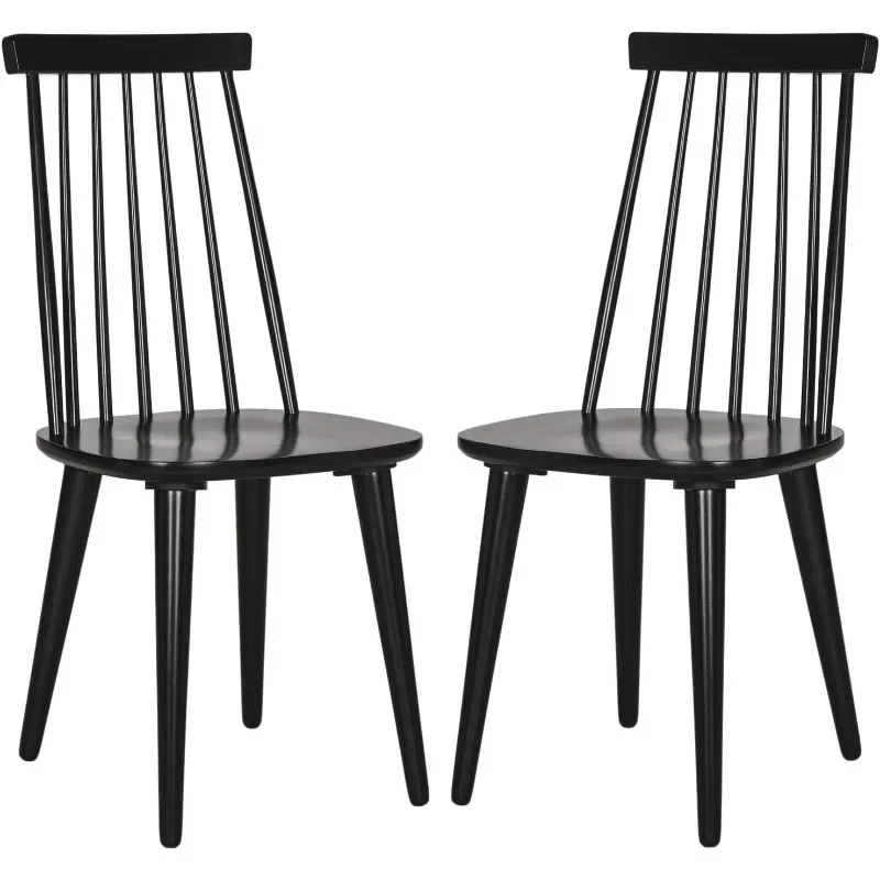 American Homes Collection Burris Country Farmhouse Wood Black Spindle Side Chair (Set of 2)