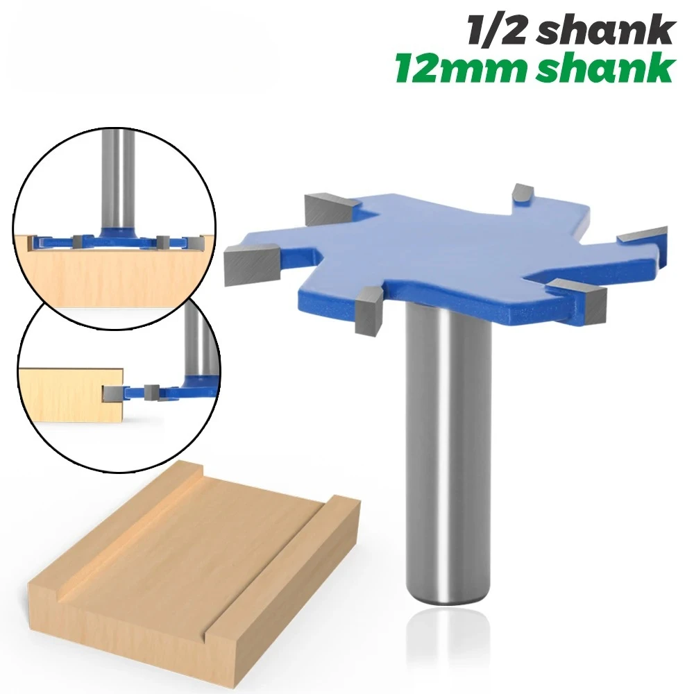 

1pc 1/2" Shank 12mm shank 6 Edge T Type Slotting Cutter Woodworking Tool Router Bits For Wood Industrial Grade Milling Cutter