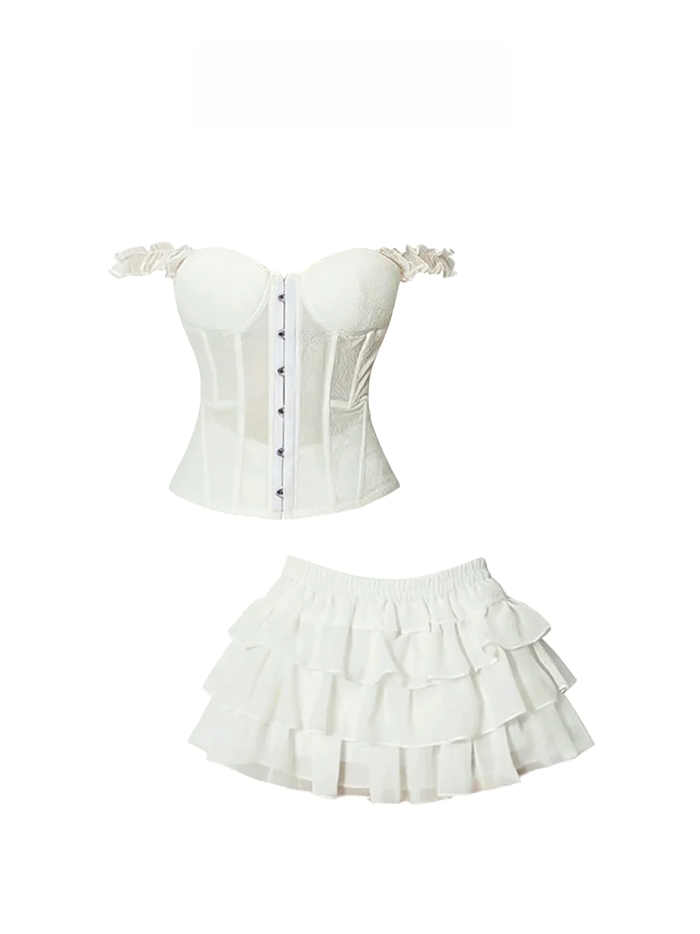 

Heza Spicy Girl Heavy Work Fibone Top High Waist Cake Skirt Set Women's Spring Summer Faion A-Line Dr Ensemble