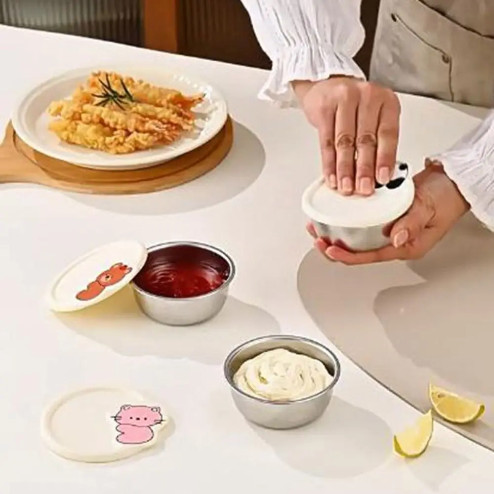 

3Pcs Practical 170ML Stainless Steel Sauce Cup Sealed Leak-proof Dipping Box Reusable with Lid Salad Dressing Container Outdoor