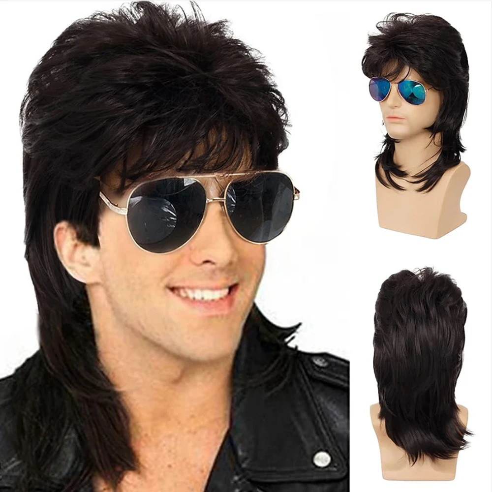 HAIRJOY Sallcks Herren Vokuhila Perücken Kunsthaar Lockiges 70er 80er Retro Cosplay Kostüm Perücke Rocker Disco Fancy Show Perücken – Detail 6