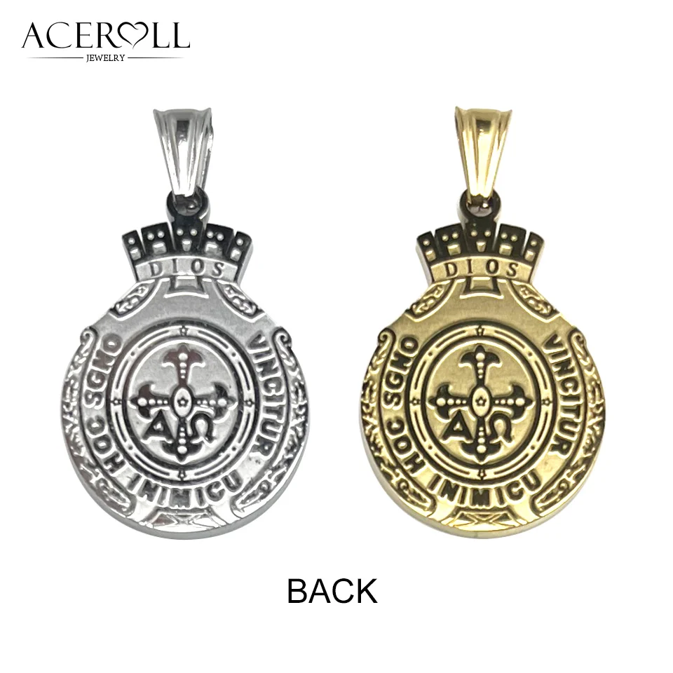 ACEROLL Stainless Steel Pendant Charms of Medal of Virgin of Covadonga