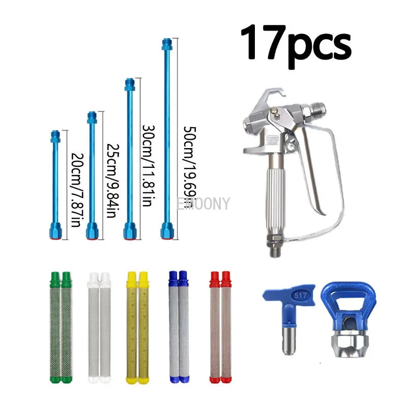 

1 Spray Gun+1 Nozzle+1 Nozzle Holder+4 Extension Rods+10 Filter Screens 17pcs Pneumatic Spraying Accessories Include