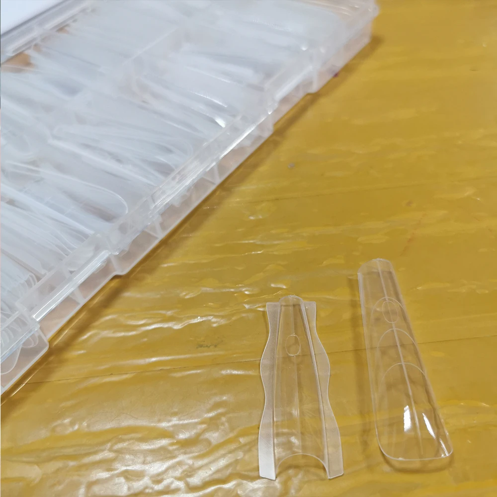 แม่พิมพ์ทำเล็บอะคริลิคแบบแซนวิช 180 ชิ้น รูปทรงอัลมอนด์/โลงศพ สำหรับต่อเล็บแบบเร็ว แม่พิมพ์ด้านบน/ด้านล่าง แบบใช้ซ้ำได้ สำหรับทำเล็บ DIY