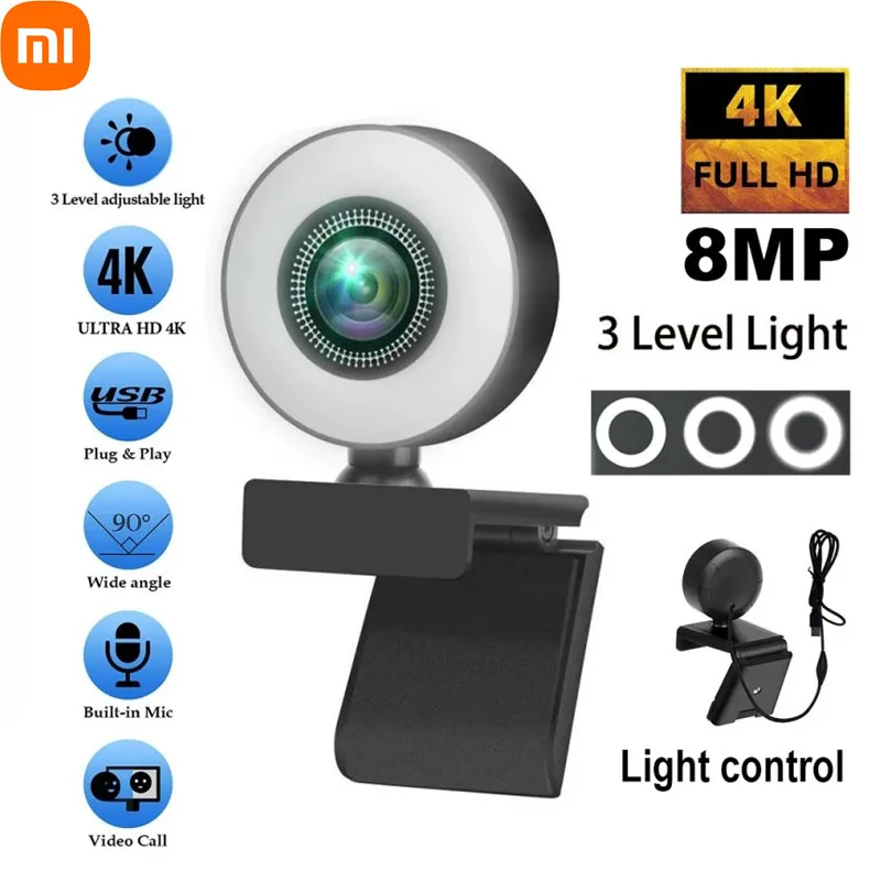 

Xiaomi 4K 2K 1080P Webcam Light Control Full HD 8MP Webcam PC Laptop Auto Focus Live Streaming Flexible with Microphone Live