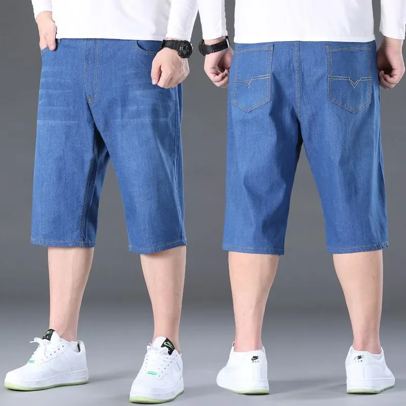 

Denim Short Jeans For Men Plus Size 48 50 300KG Casual Fashion Summer Pants Elastic Loose Straight Large Size 5XL 6XL 7XL