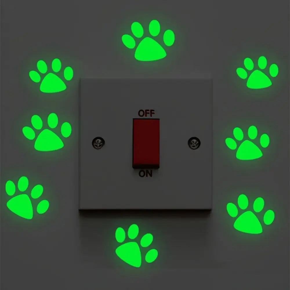 10/20Pcs Creative Fluorescent Paw Wall Sticker Glow-in-the-Dark Self-adhesive Luminous Wallpaper DIY Waterproof