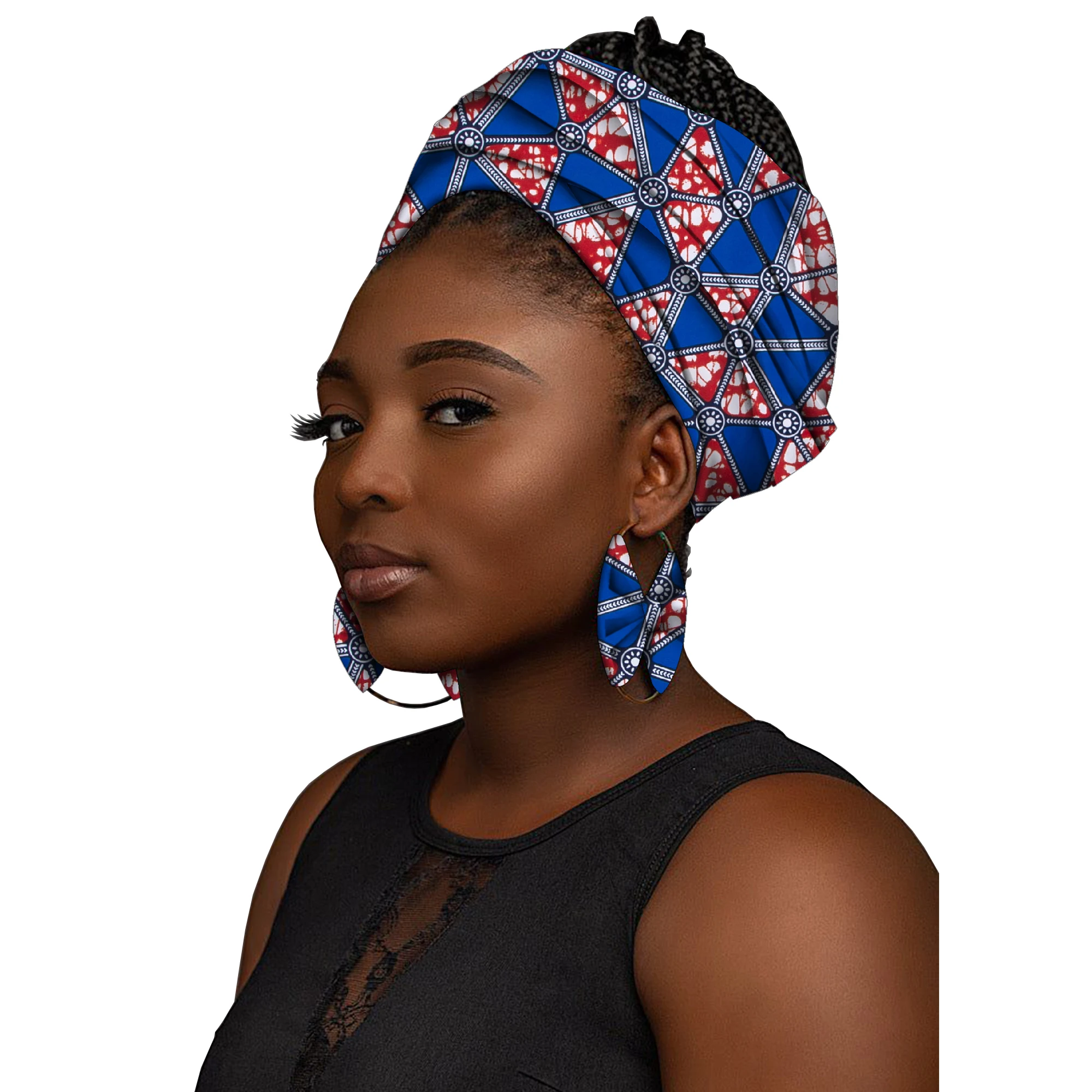 African Headtie Print Headwrap Ankara Wax Fabric Headwraps Kente Scarves and Earrings 2 Pieces WYB911 - view 3