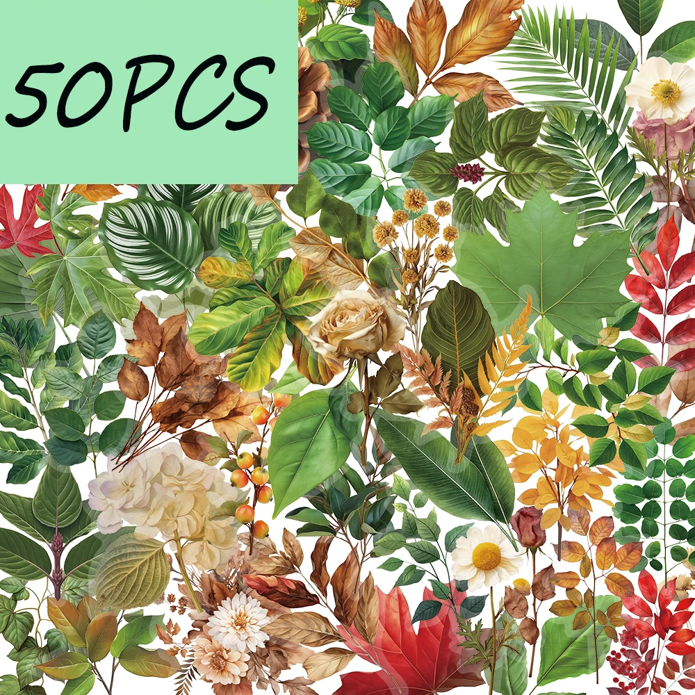 50PCS plant series stickers, suitable for DIY decoration of phone cases, thermos cups, storage boxes, waterproof PET stickers