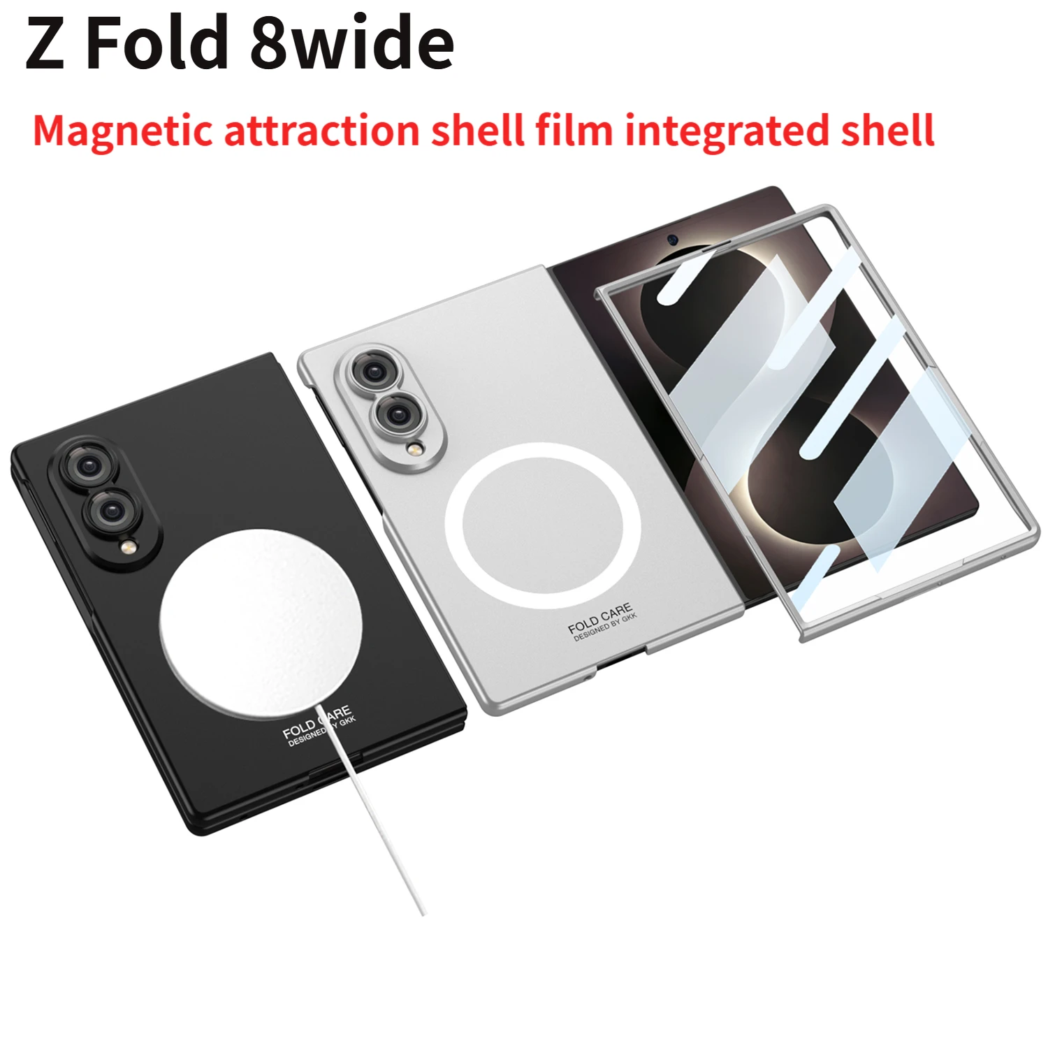 Slim Skin Feel Magnetic Wireless Charging Phone Case for Samsung Galaxy Z Fold 8wide with Tempered Film Protective