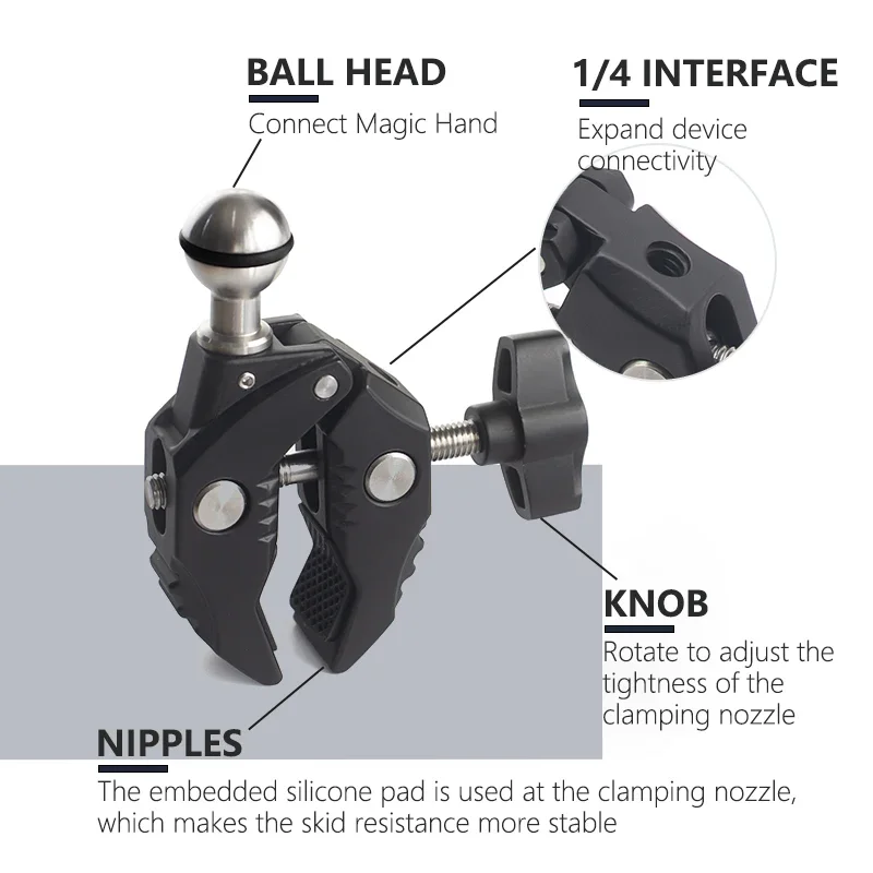 Quick Release Pipe Clamp 1/4'' - 20 Thread for GoPro Camera Mounts for Tripod Music Microphone Stand Pipe Bar Motorcycle Bike