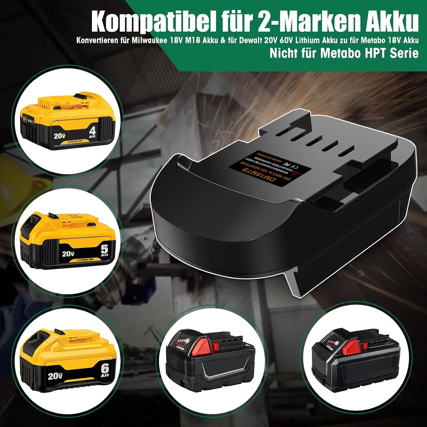 

DM18MTB Converter Adapter for Dewalt for Milwaukee 18V 20V Li-ion Battery Convert To for Metabo 18V Power tools