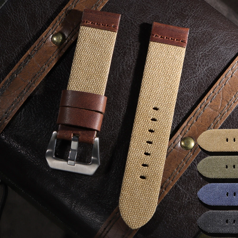Handmade Nylon Leather Strap 20mm 22mm 24mm for Panerai for Omega Watchband Blue ArmyGreen Military Wristband Men Women Bracelet