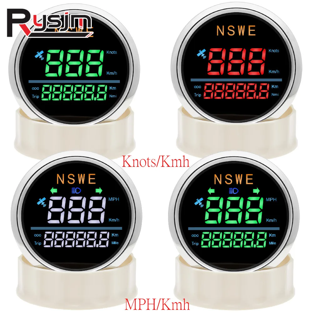 Car Boat 85MM GPS Speedometer Knots KMH MPH Trip Odometer+GPS Antenna Speed Meter Gauge With Compass Satellite Signal High Beam