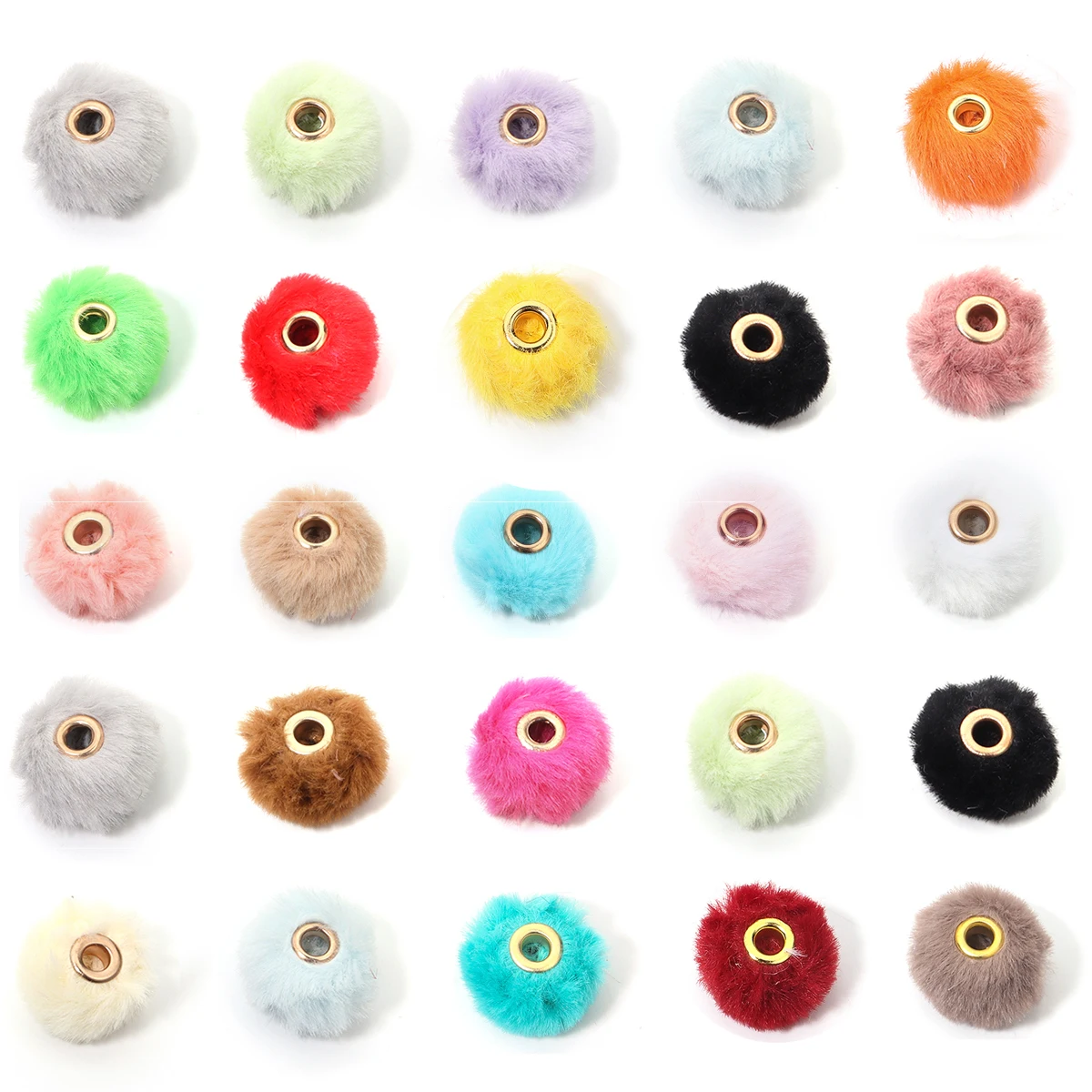 10pcs Plush Fur Covered Ball Beads 2cm Multicolor Pompom Spacer Beads Straight Hole Loose Bead For DIY Jewelry Making Earring