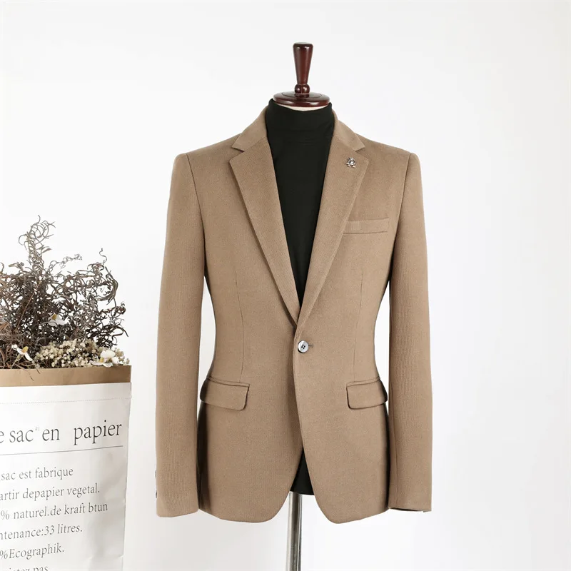 

KIDWHXR Spring Blazer Men Fashion Simple Solid Color Single-breasted Male Suit Coat Long Sleeve Pocket Slim Man Outerwear