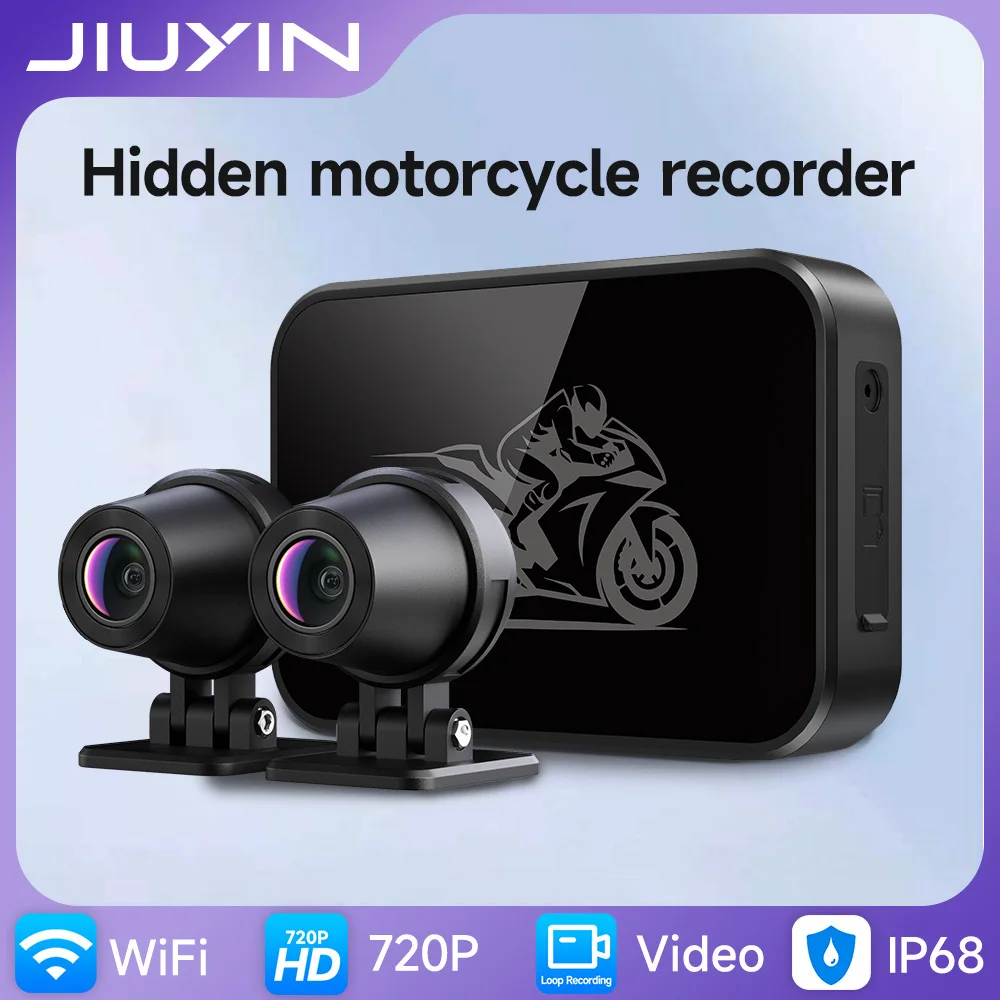 JIUYIN Dual Motorcycle DVR 720P Action Camera Recorder Front&Rearview Waterproof WiFi Motorcycle Dash Cam Night Vision Black Box
