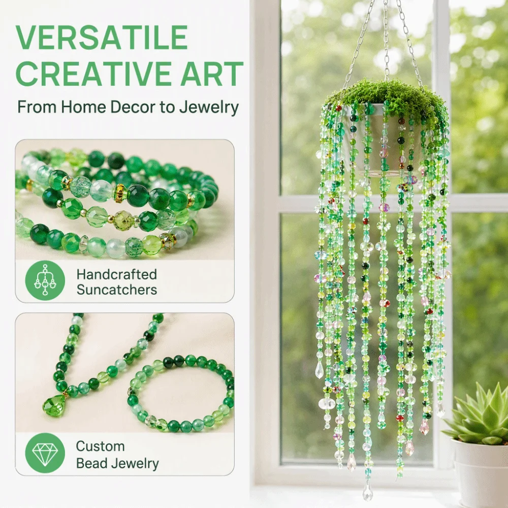 Crystal Glass Material 6mm Green Glass Beads Set Green Series Color Handmade DIY Supplies DIY Beaded Plants Multi-shaped