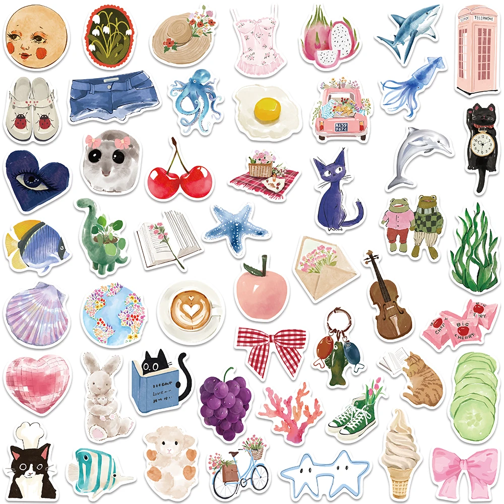 50/100 stücke Nette Cartoon Ozean Stil Vsco Mädchen Tiere Obst Aufkleber Für Gepäck Laptop Gitarre Tagebuch Wasserdichte Vinyl Aufkleber