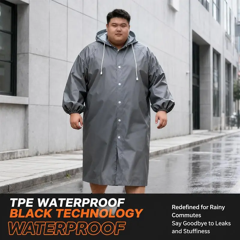 Oversized Thick TPE Raincoat With Hood Reusable Waterproof Outfit For Men Women Hiking Camping And Various Outdoor Activities