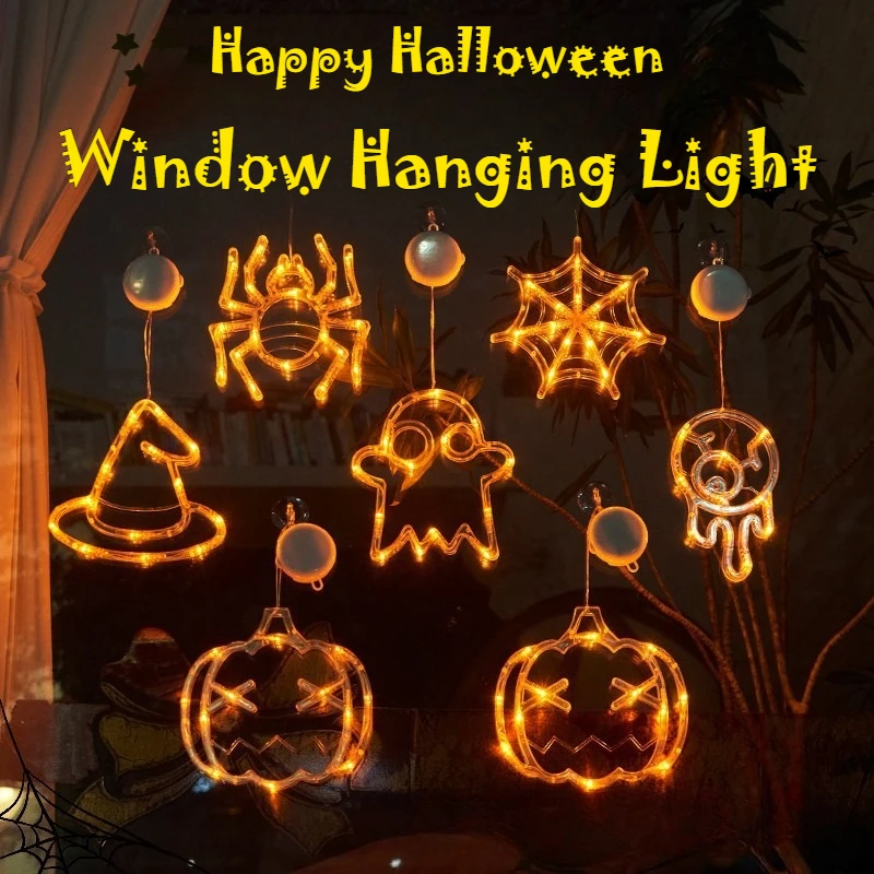 

2025 Хэллоуин светодиодный светильник на присоске, висящий на окно, тыква, призрак, шляпа ведьмы, глаз, шар, декор в виде паука для домашней вечеринки, страшные украшения