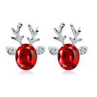 Cartoon Animal Deer Stud Earrings Small Antler Earing For Girls Kid CZ Crystal Stone Christmas Gift Jewelry Women pendientes