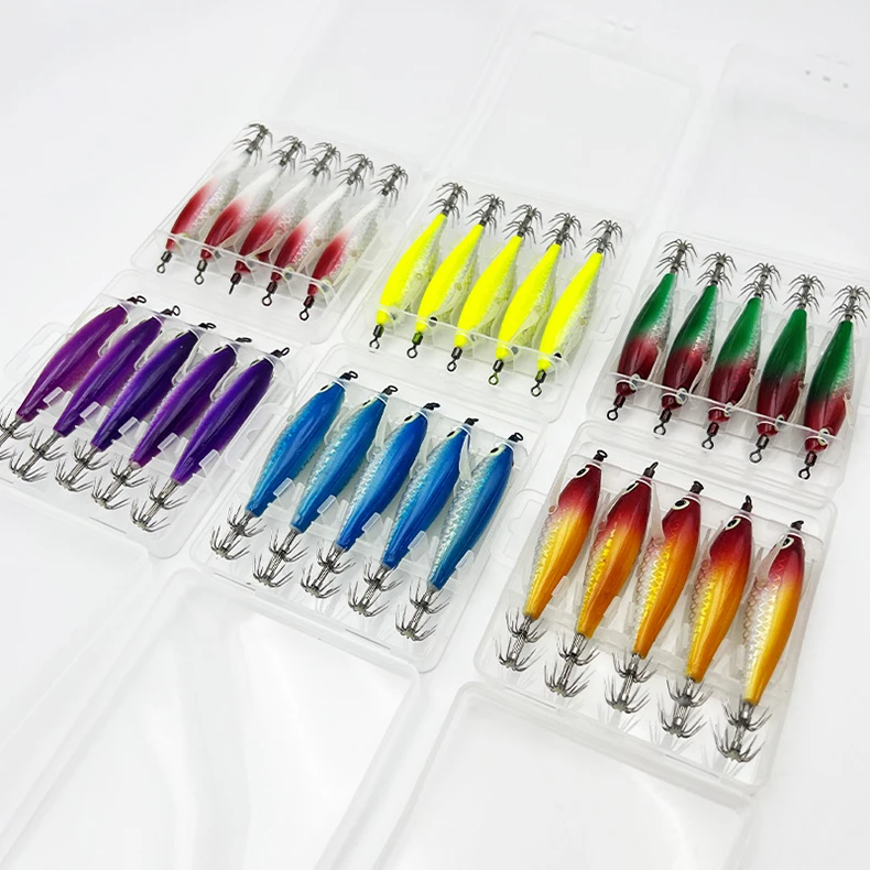 ShareShark 5 Stück/Box Tintenfisch-Jig-Köder 8cm 5,6g UV-Leuchtender Garnelenköder Horizontaler Kunstköder für Tintenfische, Oktopus, Salzwasser – Detail 10