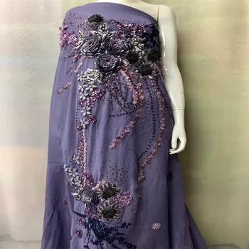 Afrikanische Spitze Stoff Blume 100% echte Seide Spitze Material hohe Qualität 2024 Nigeria Georgette große Stein Pailletten für Hochzeits kleid