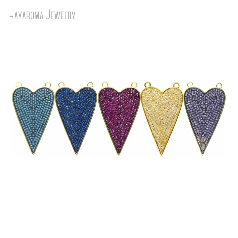 10Pcs Copper Gold Color Wholesale Gift For Her Jewelry Hearts Heart Shape Point Metal Cubic Zirconia Pendant PM52574