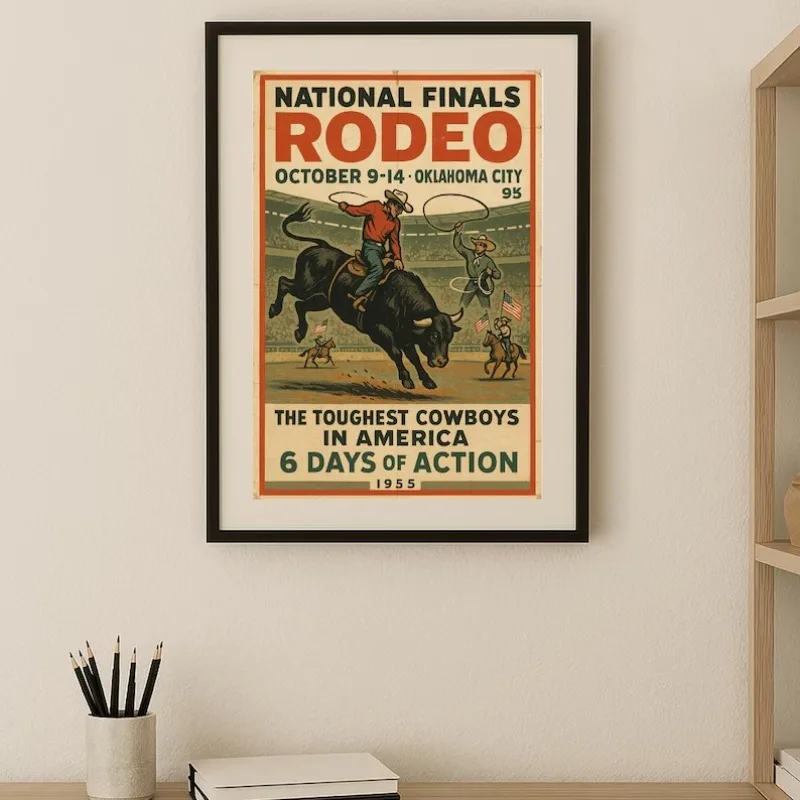 خمر قبعات رعاة البقر الغربية الصيد 1952 أوكلاهوما النهائيات الوطنية روديو المشارك حائط لوح رسم الفن صور ديكور المنزل الداخلي #4