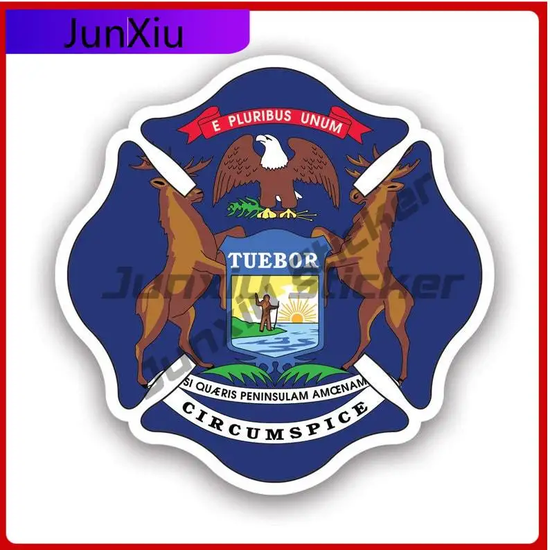 

Michigan State Maltese Cross Shaped Sticker Uv Protected Fighter Dept First Responder Symbol Of Protection Car Sticker Vinyl
