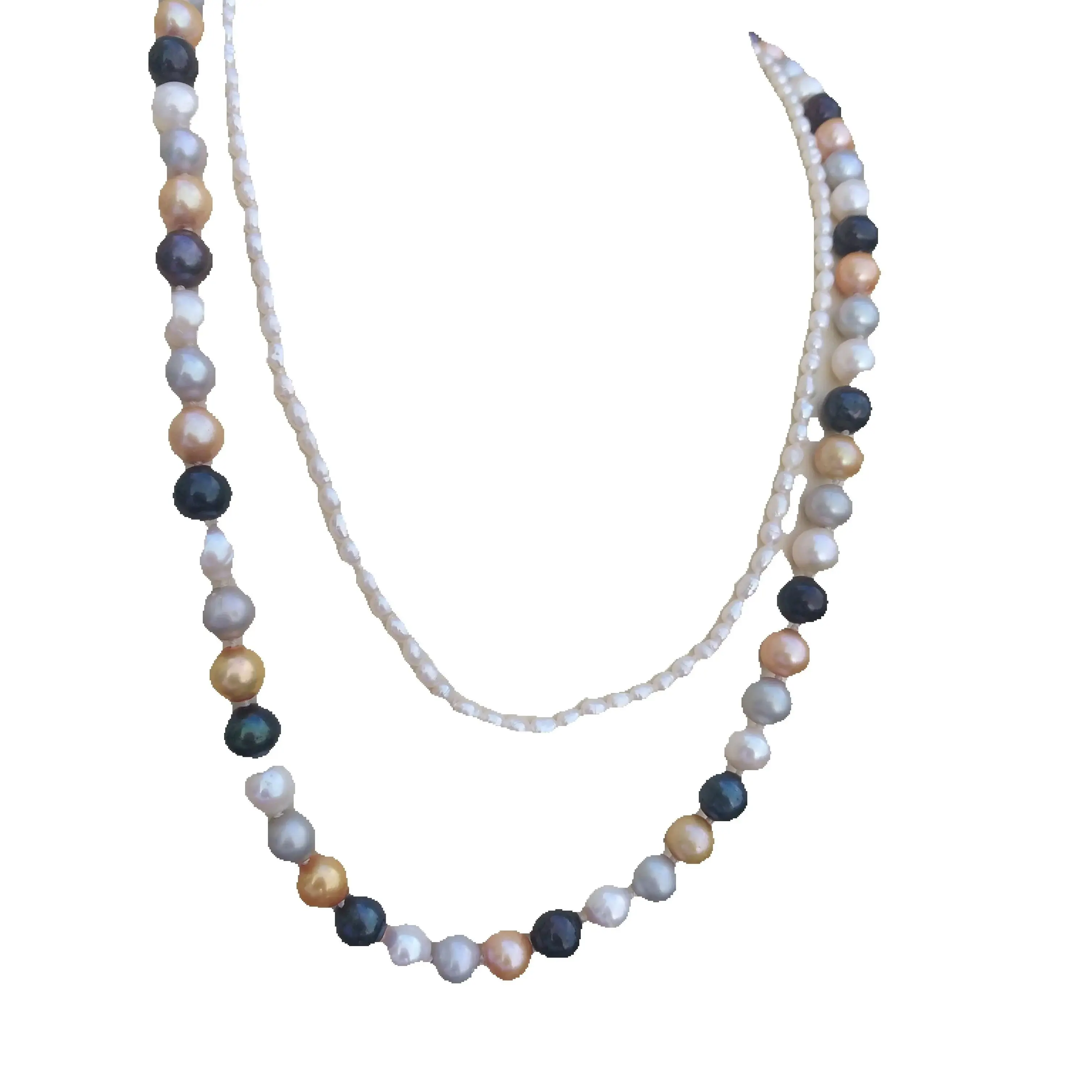 

2-рядное очаровательное многоцветное жемчужное ожерелье из натурального белого жемчуга Южного моря AAA, оригинальные реальные фотографии