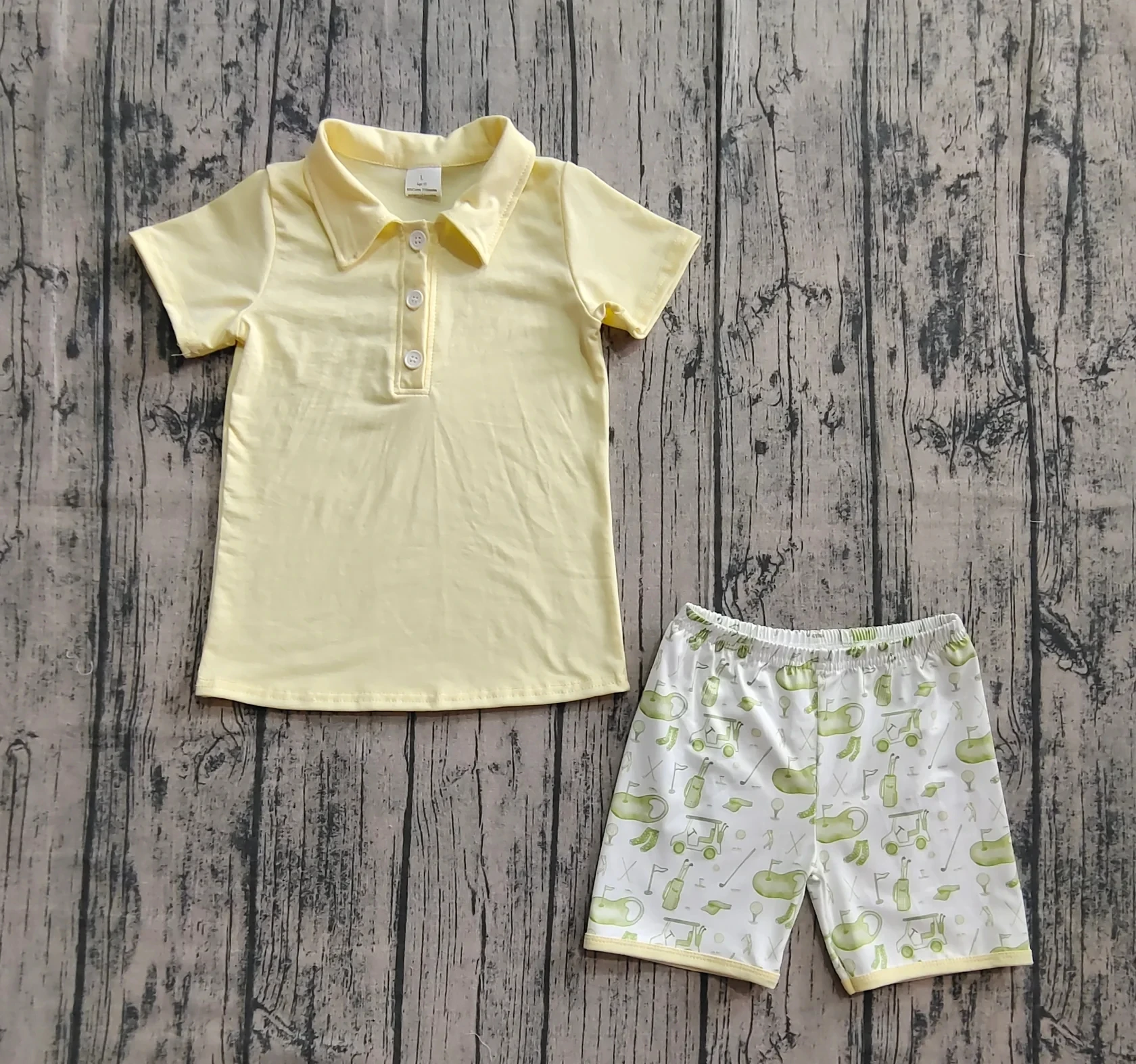 

Wholesale Toddler Baby Boy Outfit Children Short Sleeves Yellow Clothing Cotton Buttons T-shirt Shirt Shorts Infant Summer Set