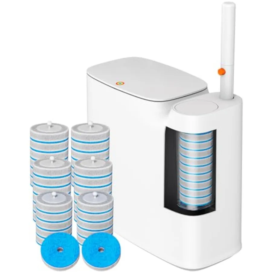

Bathroom Trash Can Set - Narrow White Plastic Small Trash can a Toilet Wand Toilet Brush Holder and 36 Refills 2 Gallon Trash c