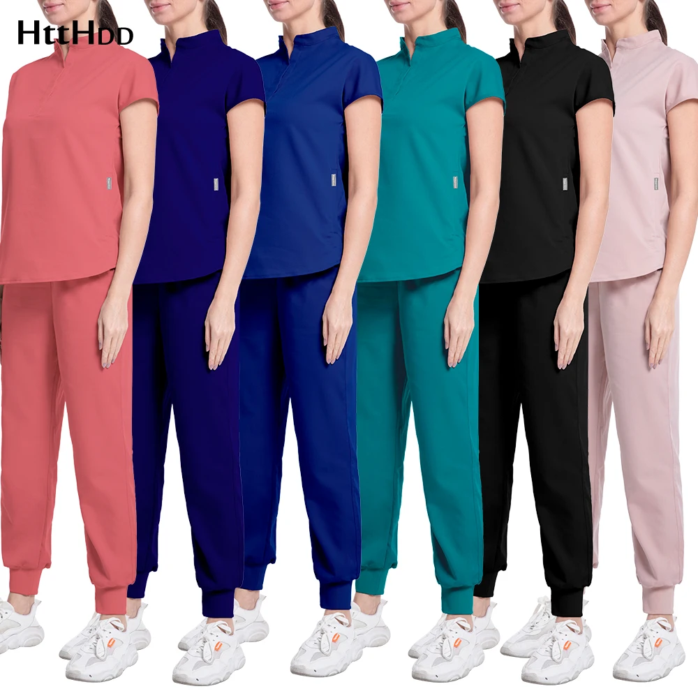 

Women Scrubs High Quality Jogging Set Medical Clinic Nursing Suit Pharmacist Wholesale Solid Color Spa Lab Beautician Workwear