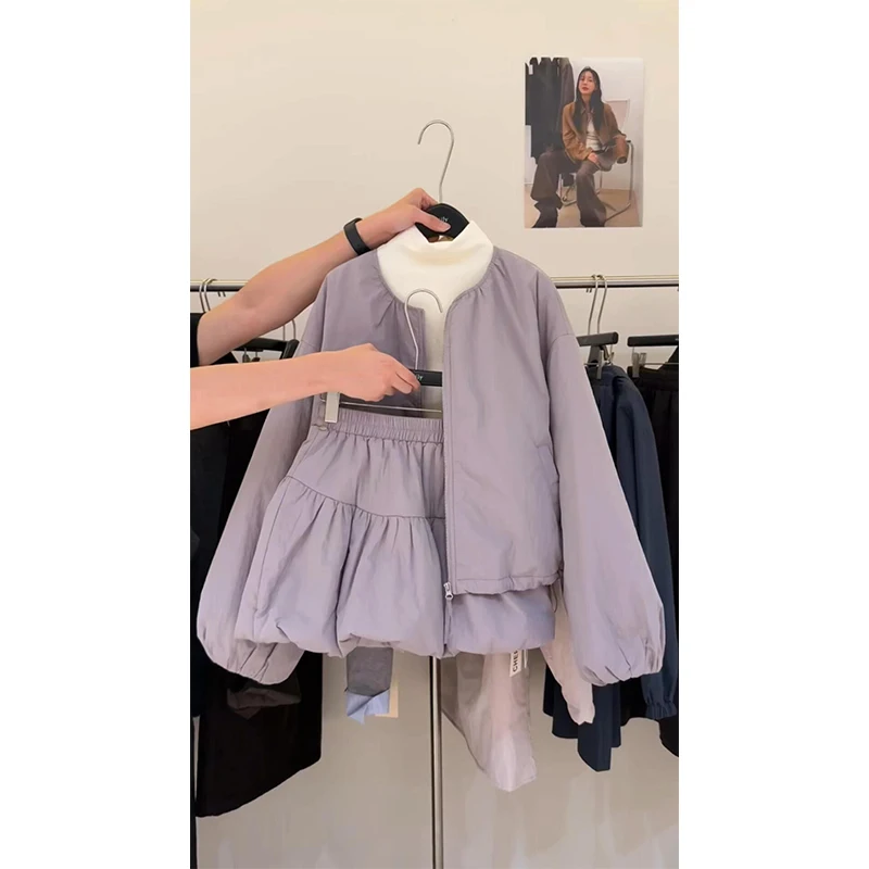 

Korean Sle Autumn Winter Faion Cotton Jaet And ort Skirt Set Women's Clothing New Arrival High Waist ort Skirt