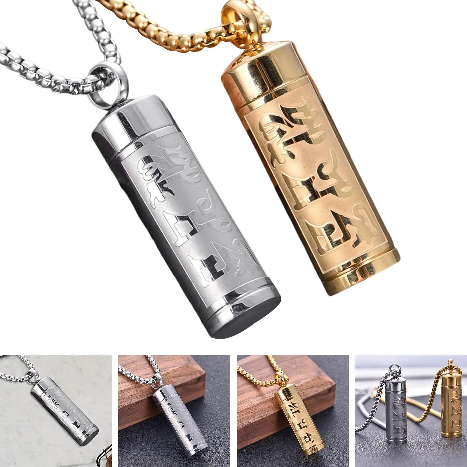 Cremation Ash Pendant Necklace for Women Men Titanium Steel Urn Memorial Jewelry Keepsake Locket Perfume Charms Holder