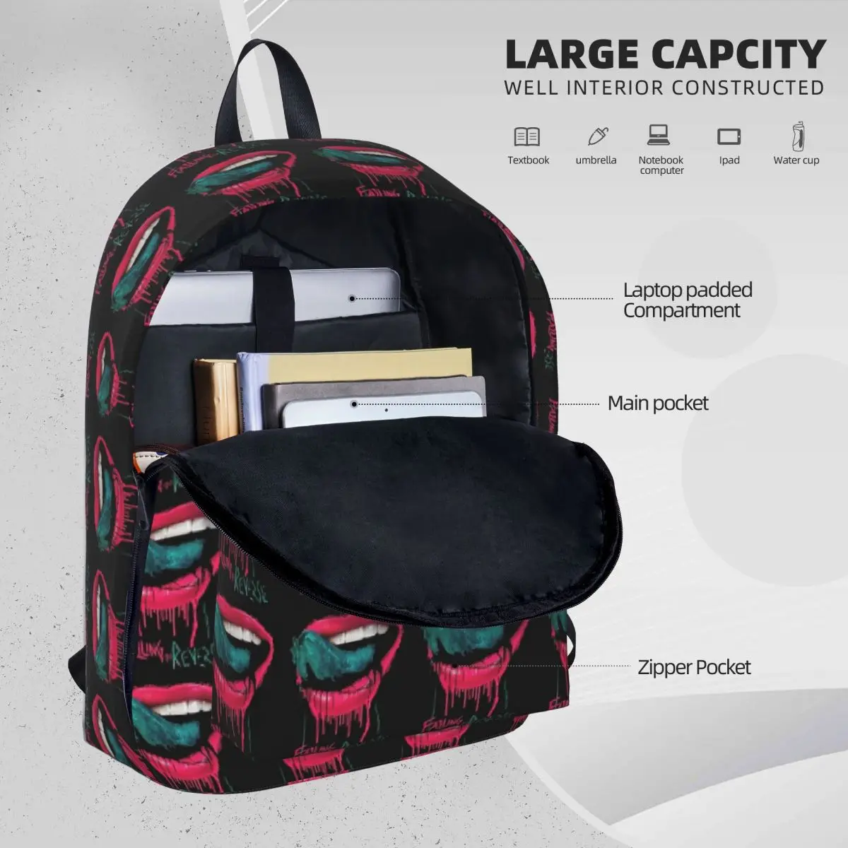 Mochila invertida para crianças, bolsa de livro de estudante, bolsa de ombro mochila de viagem, mochila de grande capacidade, moda