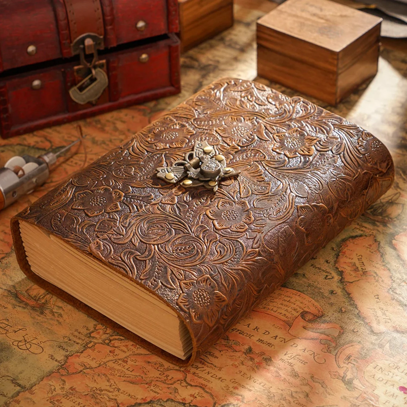 genuine-leather-embossed-sketchbook-handmade-leather-notebook-journals-with-cute-butterfly-clasp-for-office-writing-drawing