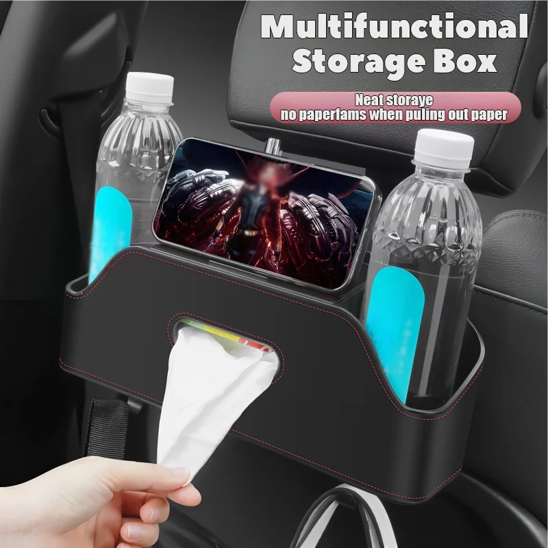 

3 In 1 Car Seat Back Cup Holder Storage Box Tissue Box With Hook Auto Backseat Organizer Car Phone Holder For Auto Inter