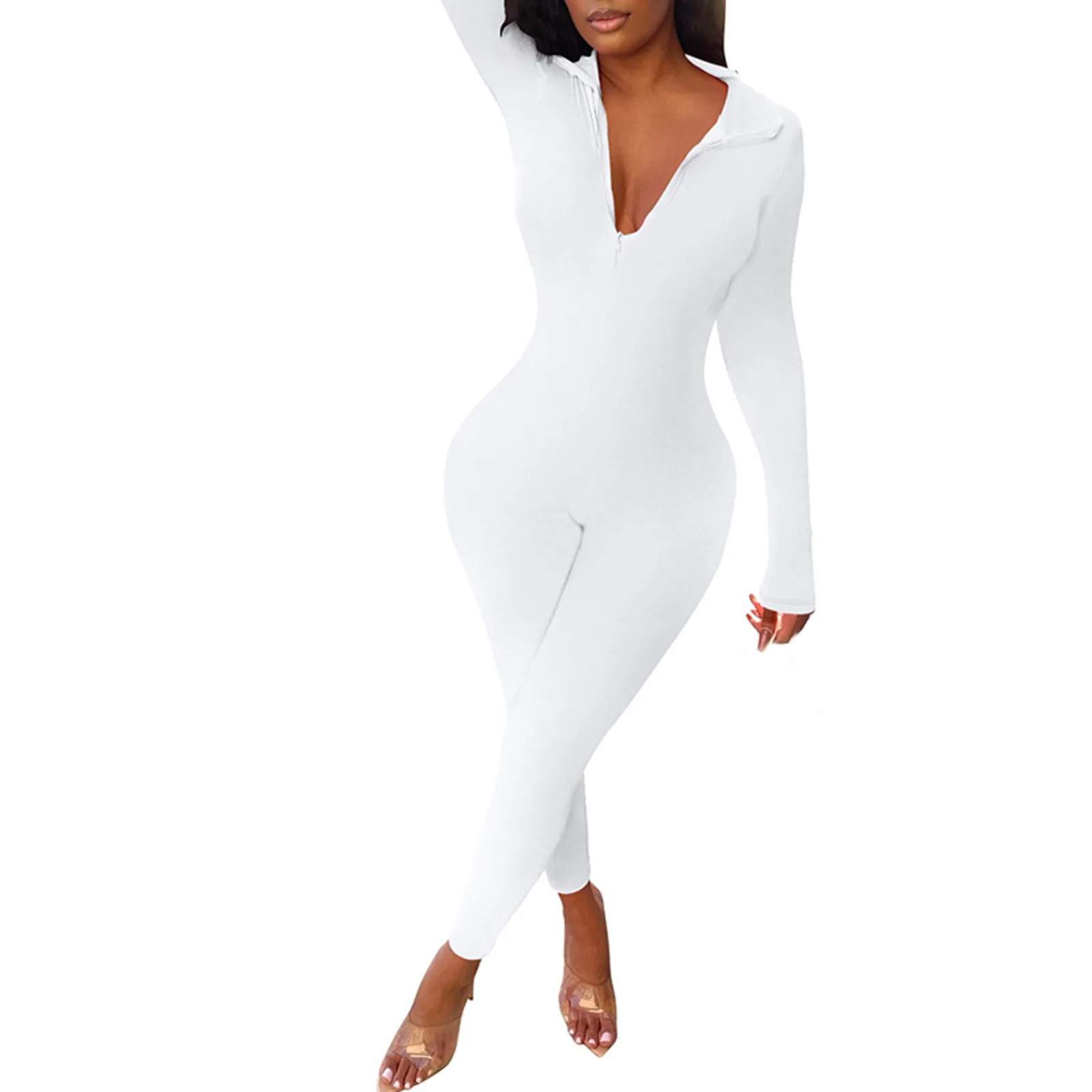 

2024 Ladies Sportwear Yoga Jumpsuit Zip Long Sleeve Outfit Fitness Tracksuit Tight One-Piece Gym Overalls Sports Bodysuit Outfit