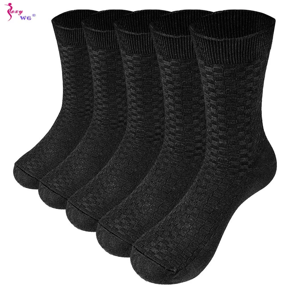 SEXYWG 5 Pairs/Set Men's Cotton Socks New Style Winter for Male Socks Black Business Cotton Athletic Crew Socks Soft Breathable