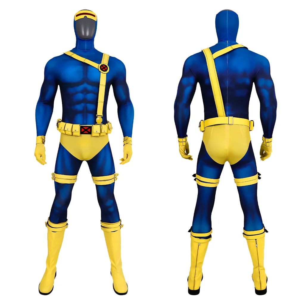 Cyclops Scott Summers Jumpsuit Cosplay Costumes Xman Mask Cosplay  Halloween Outfit Party Bodysuit Masquerade Party Set