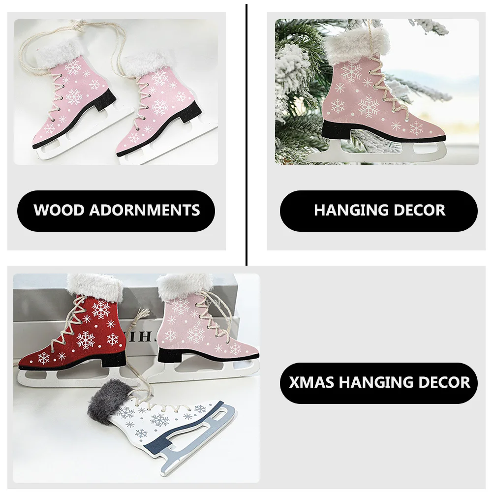 

2Pcs Skate-Shaped Wooden Xmas Hanging Decor Ornament Party Pendant Decorative Adornments Christmas Holiday Furnishing Supplies