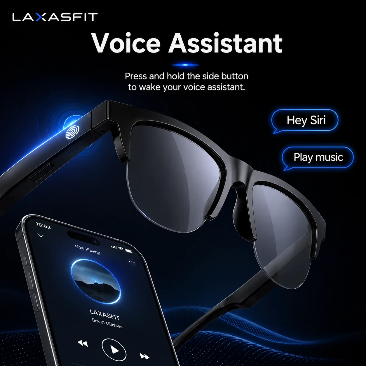 LAXASFIT Smart Glasses Bluetooth 5.3 Open Ear Stereo Sound Call Music Remote Camera Voice Assistant Sports Sunglasses Gift view 3