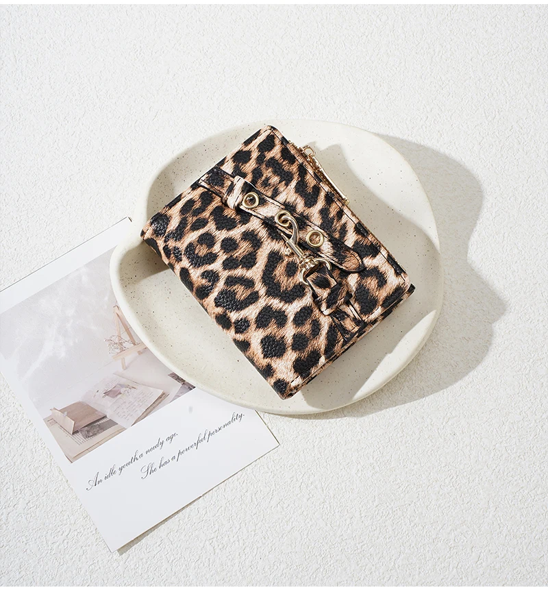 Baellerry Women's Leopard Short Wallets Pu Leather Wallets Vintage Female Coin Purse Large Capacity Hand Bag Card Holder