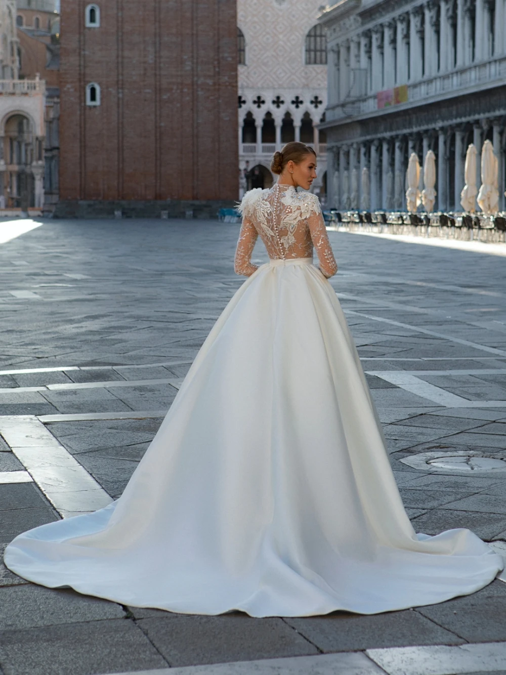 Bescheidene Hochzeits kleid mit hohem Kragen funkelnde Pailletten Perlen Braut Robe elegante A-Linie Appliques lange Brautkleid Robe de Mariée