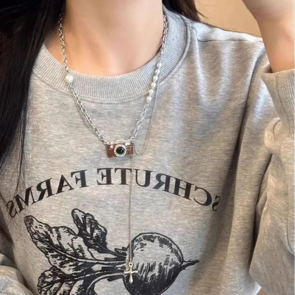 خمر البني كاميرا قلادة قلادة الهيب هوب الفاخرة نمط سلسلة طويلة قلادة الرجعية الكاكي فريد سترة قلادة #2